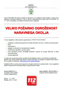 RAZGLAS- požarna ogroženost naravnega okolja – april 2017